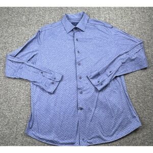 David Donahue Fusion Men's Dress Button Up Shirt Size L/XL ‎ 17 Blue Flower